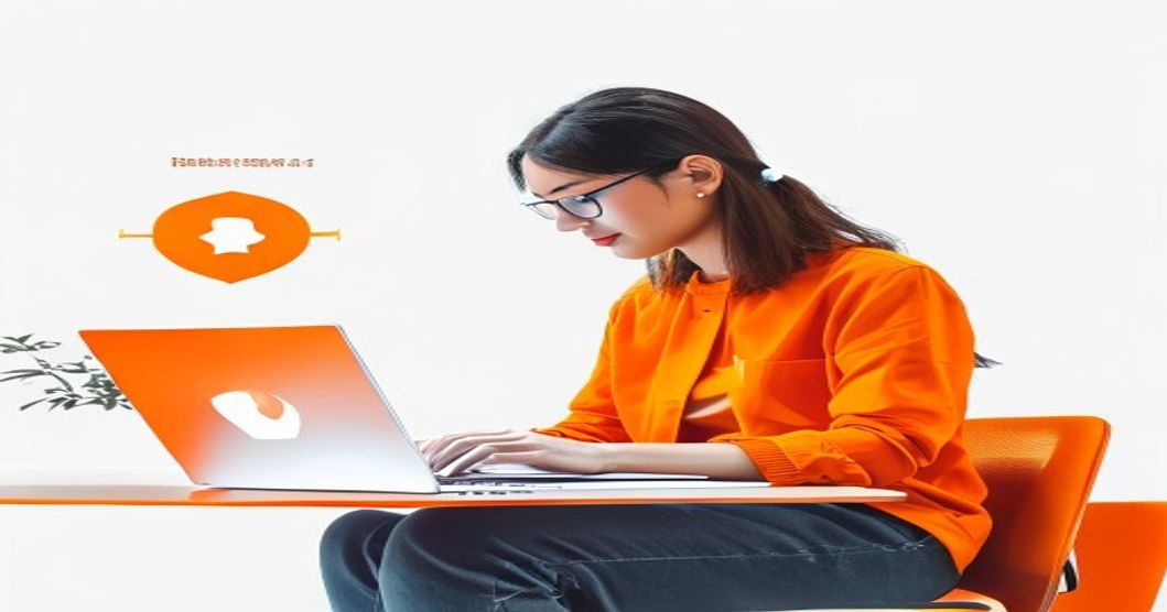 freelancer working on laptop with VPN shield icon visible