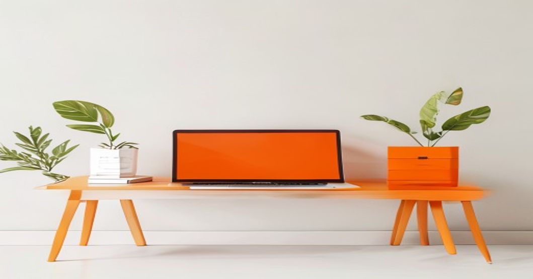 virtual office concept desk with laptop and mail box