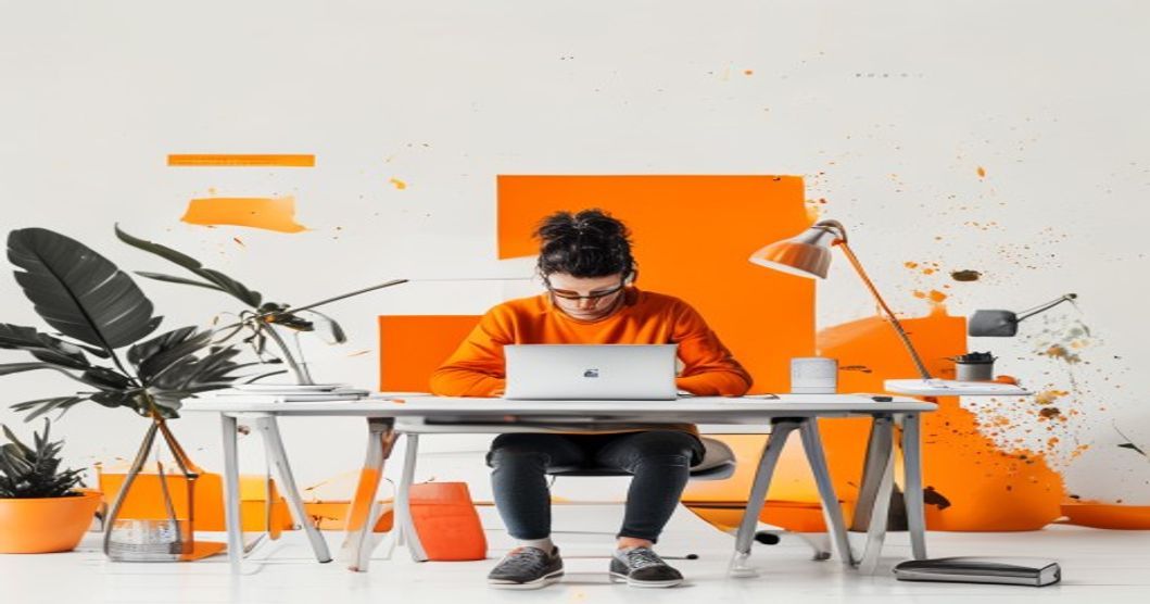 freelancer distracted at home desk surrounded by chaos