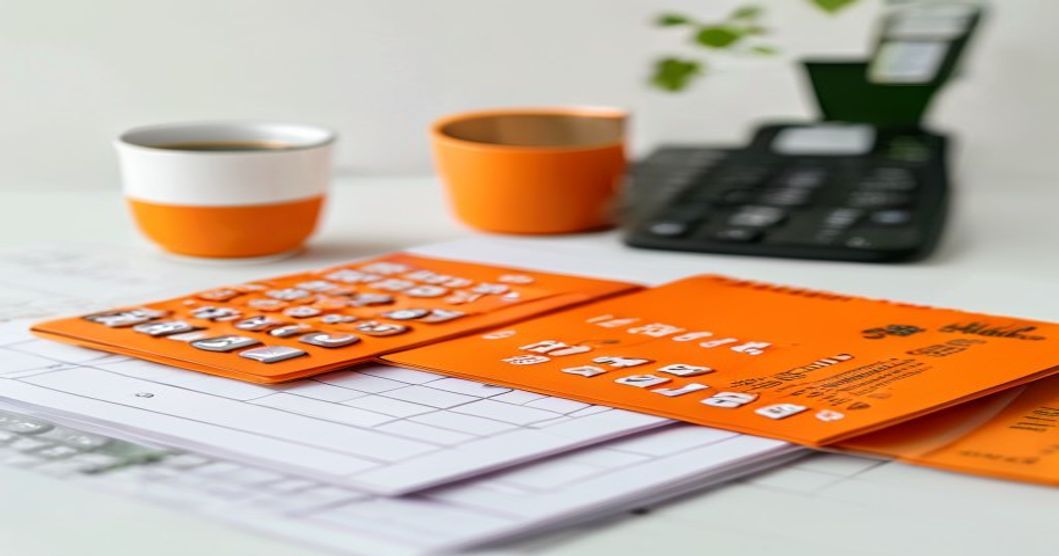 debit card on a desk next to a tax form and calculator