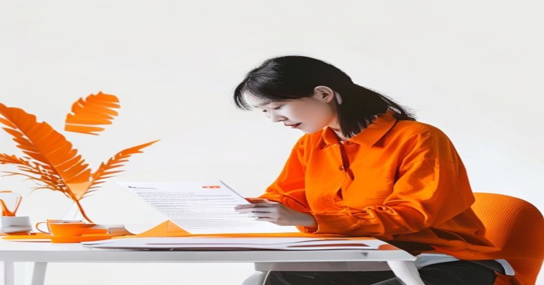 remote worker at home reviewing documents with coffee
