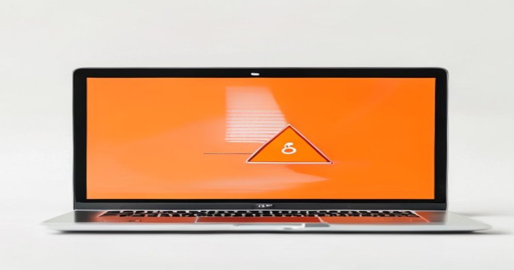 blank financial statement on laptop screen with warning sign