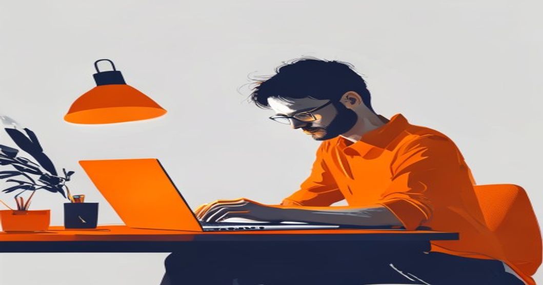 tired office worker using AI tool on laptop at night